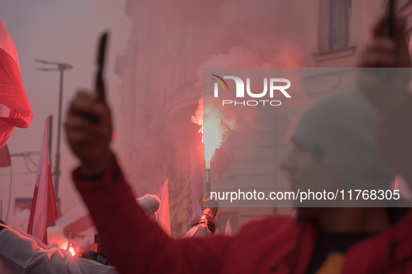 An Independence March is organized by the extreme right on the 106th anniversary of regaining independence in Warsaw, Poland, on November 11...