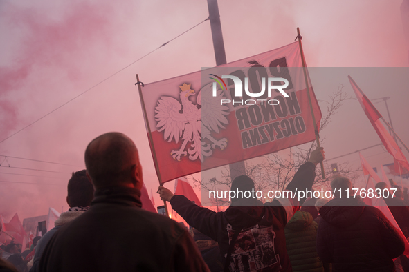 An Independence March is organized by the extreme right on the 106th anniversary of regaining independence in Warsaw, Poland, on November 11...