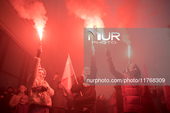 An Independence March is organized by the extreme right on the 106th anniversary of regaining independence in Warsaw, Poland, on November 11...