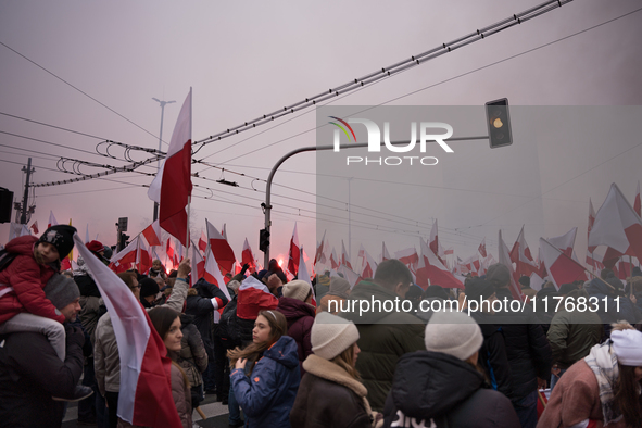 An Independence March is organized by the extreme right on the 106th anniversary of regaining independence in Warsaw, Poland, on November 11...