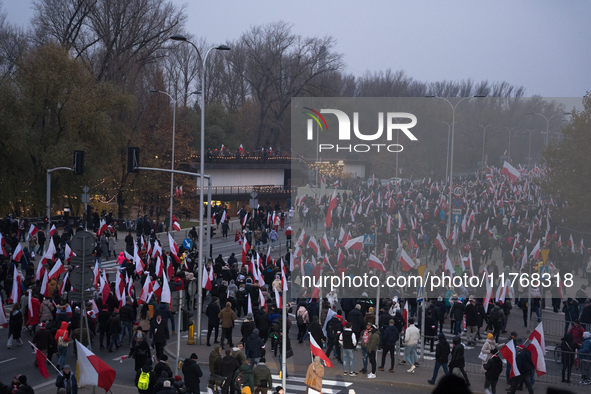 An Independence March is organized by the extreme right on the 106th anniversary of regaining independence in Warsaw, Poland, on November 11...