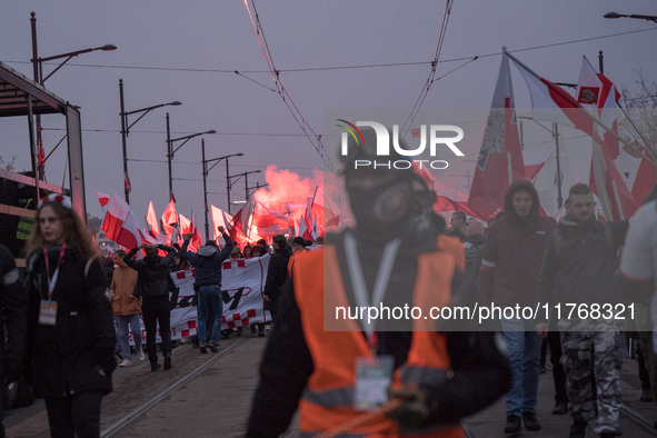 An Independence March is organized by the extreme right on the 106th anniversary of regaining independence in Warsaw, Poland, on November 11...