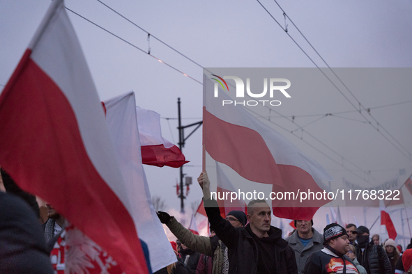 An Independence March is organized by the extreme right on the 106th anniversary of regaining independence in Warsaw, Poland, on November 11...