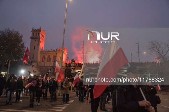 An Independence March is organized by the extreme right on the 106th anniversary of regaining independence in Warsaw, Poland, on November 11...