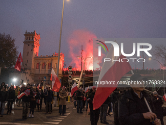 An Independence March is organized by the extreme right on the 106th anniversary of regaining independence in Warsaw, Poland, on November 11...