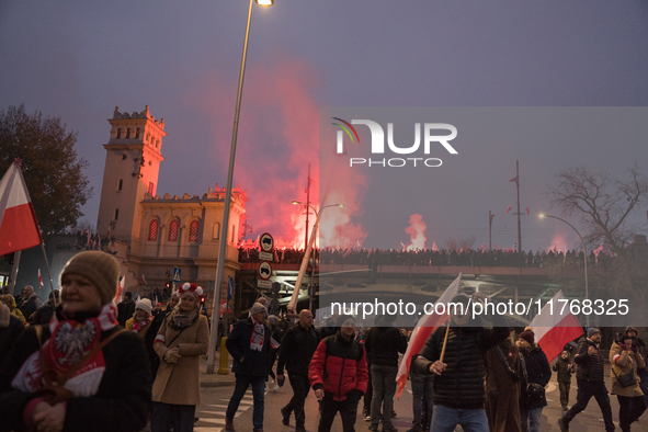 An Independence March is organized by the extreme right on the 106th anniversary of regaining independence in Warsaw, Poland, on November 11...