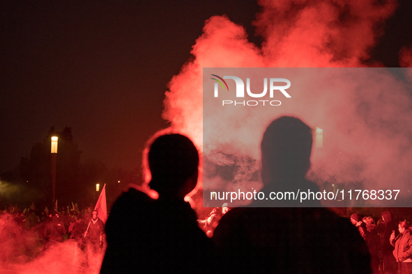 An Independence March is organized by the extreme right on the 106th anniversary of regaining independence in Warsaw, Poland, on November 11...