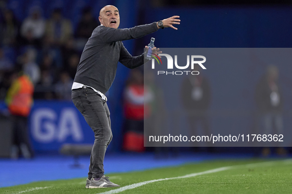 Oscar Gilsanz, Head Coach of RC Deportivo de La Coruna, reacts during the LaLiga Hypermotion match between RC Deportivo de La Coruna and SD...