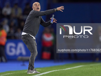 Oscar Gilsanz, Head Coach of RC Deportivo de La Coruna, reacts during the LaLiga Hypermotion match between RC Deportivo de La Coruna and SD...