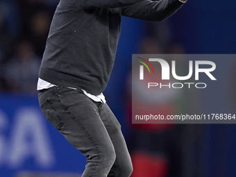 Oscar Gilsanz, Head Coach of RC Deportivo de La Coruna, reacts during the LaLiga Hypermotion match between RC Deportivo de La Coruna and SD...