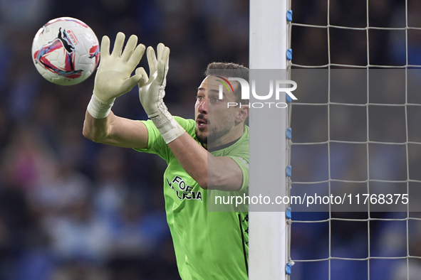 Helton Leite of RC Deportivo de La Coruna stops a shot on goal during the LaLiga Hypermotion match between RC Deportivo de La Coruna and SD...