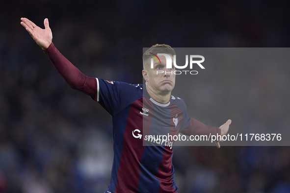 Jose Corpas of SD Eibar reacts during the LaLiga Hypermotion match between RC Deportivo de La Coruna and SD Eibar at Abanca Riazor Stadium i...