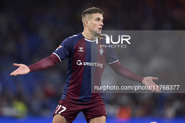 Jose Corpas of SD Eibar reacts during the LaLiga Hypermotion match between RC Deportivo de La Coruna and SD Eibar at Abanca Riazor Stadium i...