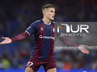 Jose Corpas of SD Eibar reacts during the LaLiga Hypermotion match between RC Deportivo de La Coruna and SD Eibar at Abanca Riazor Stadium i...