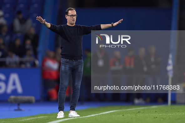 Joseba Etxeberria, Head Coach of SD Eibar, reacts during the LaLiga Hypermotion match between RC Deportivo de La Coruna and SD Eibar at Aban...