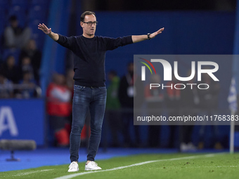 Joseba Etxeberria, Head Coach of SD Eibar, reacts during the LaLiga Hypermotion match between RC Deportivo de La Coruna and SD Eibar at Aban...