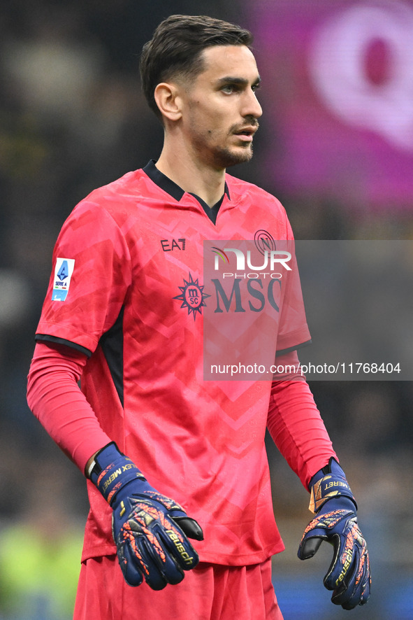 Alex Meret of SSC Napoli participates in the Italian Serie A football match between Inter FC and SSC Napoli in Milan, Italy, on November 10,...