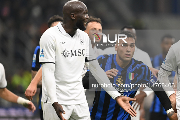 Lautaro Martinez of Inter FC and Romelu Lukaku of SSC Napoli participate in the Italian Serie A football match between Inter FC and SSC Napo...