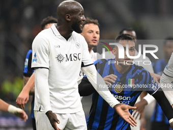 Lautaro Martinez of Inter FC and Romelu Lukaku of SSC Napoli participate in the Italian Serie A football match between Inter FC and SSC Napo...