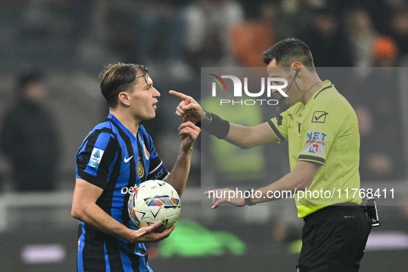 Nicolo Barella of Inter FC reacts during the Italian Serie A football match between Inter FC and SSC Napoli at Giuseppe Meazza San Siro Stad...