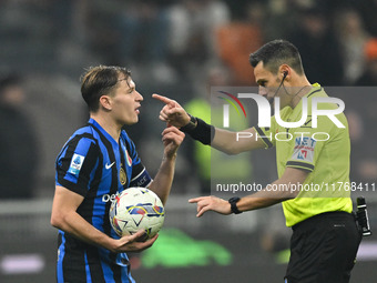 Nicolo Barella of Inter FC reacts during the Italian Serie A football match between Inter FC and SSC Napoli at Giuseppe Meazza San Siro Stad...