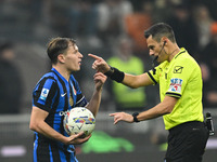 Nicolo Barella of Inter FC reacts during the Italian Serie A football match between Inter FC and SSC Napoli at Giuseppe Meazza San Siro Stad...