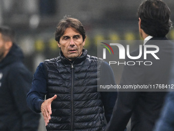 Antonio Conte of SSC Napoli and coach Simone Inzaghi of Inter FC are present during the Italian Serie A football match between Inter FC and...