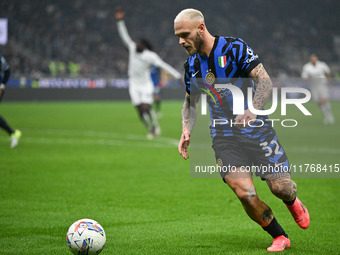 Federico Dimarco of Inter FC participates in the Italian Serie A football match between Inter FC and SSC Napoli in Milan, Italy, on November...