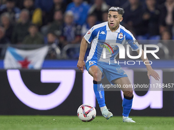 Yeremay Hernandez of RC Deportivo de La Coruna is in action during the LaLiga Hypermotion match between RC Deportivo de La Coruna and SD Eib...