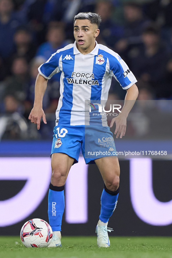 Yeremay Hernandez of RC Deportivo de La Coruna is in action during the LaLiga Hypermotion match between RC Deportivo de La Coruna and SD Eib...