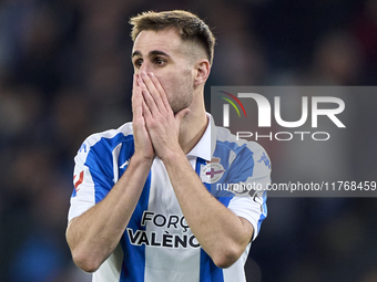 Ivan Barbero of RC Deportivo de La Coruna reacts during the LaLiga Hypermotion match between RC Deportivo de La Coruna and SD Eibar at Abanc...