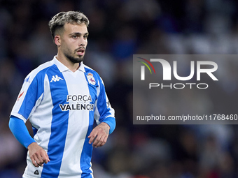 David Mella of RC Deportivo de La Coruna looks on during the LaLiga Hypermotion match between RC Deportivo de La Coruna and SD Eibar at Aban...