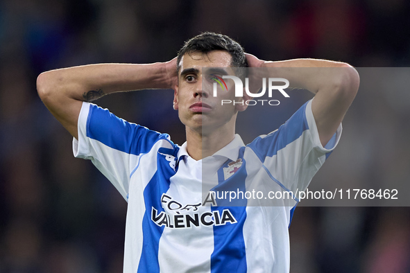 Diego Villares of RC Deportivo de La Coruna reacts during the LaLiga Hypermotion match between RC Deportivo de La Coruna and SD Eibar at Aba...