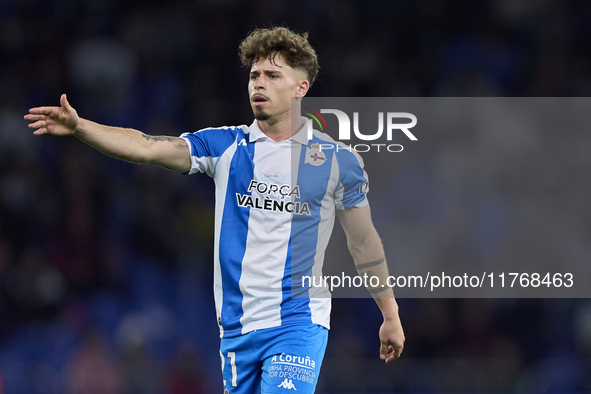 Mario Soriano of RC Deportivo de La Coruna reacts during the LaLiga Hypermotion match between RC Deportivo de La Coruna and SD Eibar at Aban...