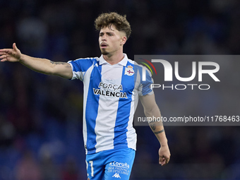 Mario Soriano of RC Deportivo de La Coruna reacts during the LaLiga Hypermotion match between RC Deportivo de La Coruna and SD Eibar at Aban...