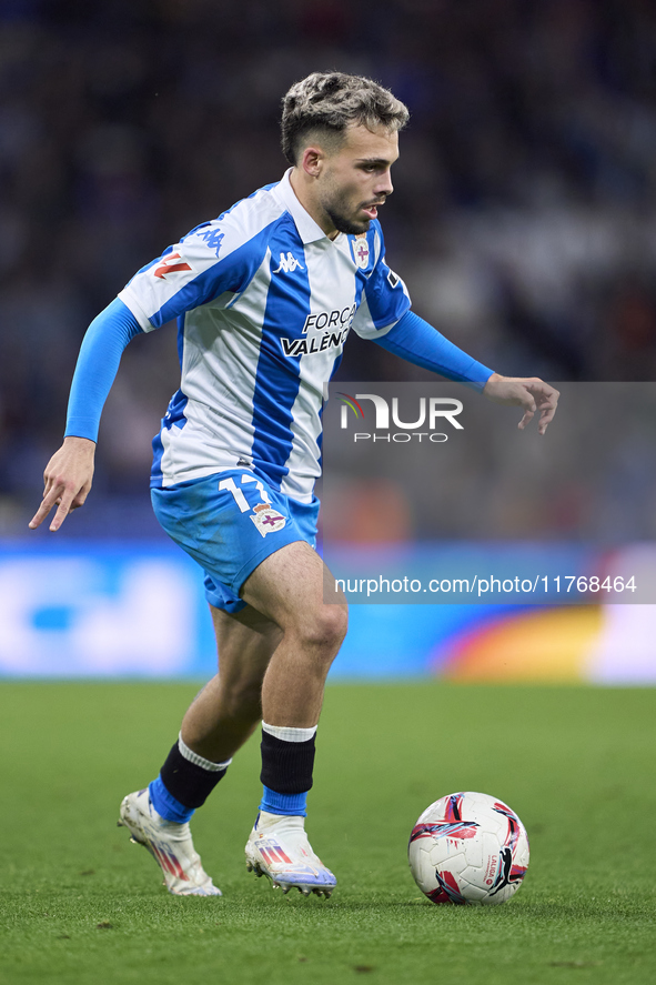 David Mella of RC Deportivo de La Coruna plays during the LaLiga Hypermotion match between RC Deportivo de La Coruna and SD Eibar at Abanca...