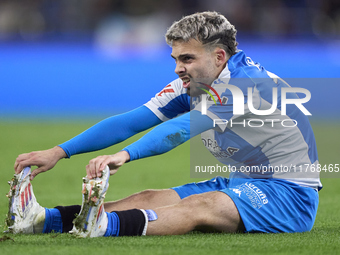 David Mella of RC Deportivo de La Coruna reacts during the LaLiga Hypermotion match between RC Deportivo de La Coruna and SD Eibar at Abanca...