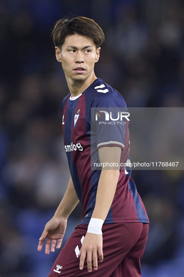 Kento Hashimoto of SD Eibar looks on during the LaLiga Hypermotion match between RC Deportivo de La Coruna and SD Eibar at Abanca Riazor Sta...