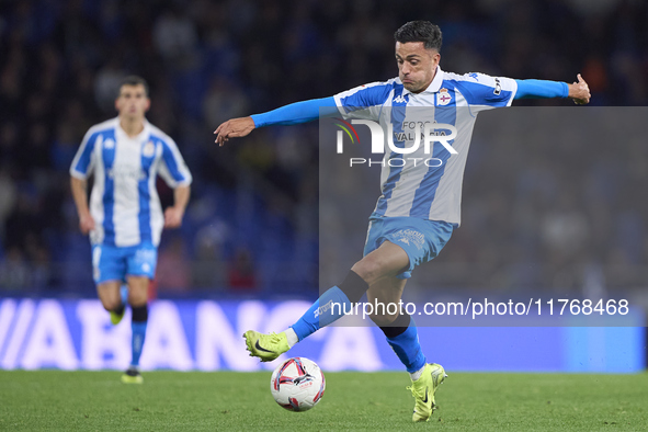 Cristian Herrera of RC Deportivo de La Coruna plays during the LaLiga Hypermotion match between RC Deportivo de La Coruna and SD Eibar at Ab...