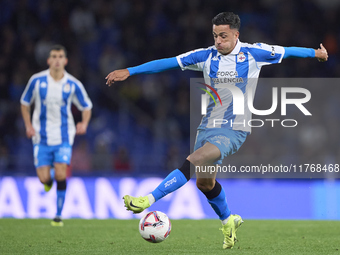 Cristian Herrera of RC Deportivo de La Coruna plays during the LaLiga Hypermotion match between RC Deportivo de La Coruna and SD Eibar at Ab...