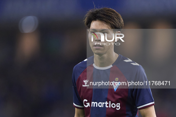 Kento Hashimoto of SD Eibar looks on during the LaLiga Hypermotion match between RC Deportivo de La Coruna and SD Eibar at Abanca Riazor Sta...