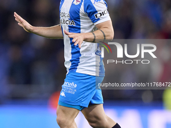 Mario Soriano of RC Deportivo de La Coruna celebrates after he scores his team's first goal during the LaLiga Hypermotion match between RC D...