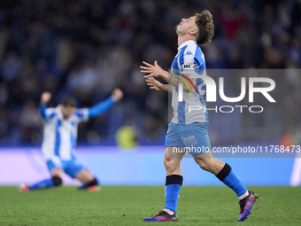 Mario Soriano of RC Deportivo de La Coruna celebrates after he scores his team's first goal during the LaLiga Hypermotion match between RC D...