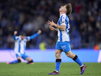 Mario Soriano of RC Deportivo de La Coruna celebrates after he scores his team's first goal during the LaLiga Hypermotion match between RC D...