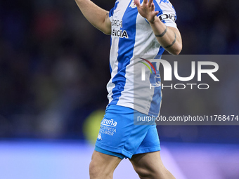 Mario Soriano of RC Deportivo de La Coruna celebrates after he scores his team's first goal during the LaLiga Hypermotion match between RC D...