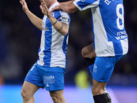 Mario Soriano of RC Deportivo de La Coruna celebrates with Diego Villares after scoring his team's first goal during the LaLiga Hypermotion...