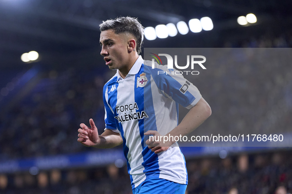 Yeremay Hernandez of RC Deportivo de La Coruna looks on during the LaLiga Hypermotion match between RC Deportivo de La Coruna and SD Eibar a...