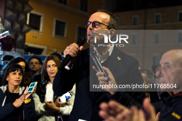 Stefano Parisi of the association Setteottobre participates in a demonstration against anti-Semitic violence at Largo Argentina in Rome, Ita...