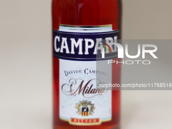 Campari bottle is seen in this illustration photo taken in Berlin, Germany on November 11, 2024. (