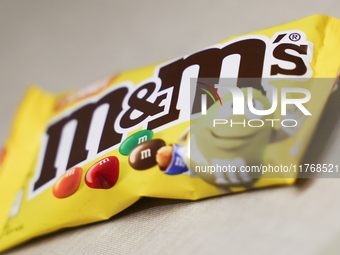 M&M's packaging is seen in this illustration photo taken in Berlin, Germany on November 11, 2024. (